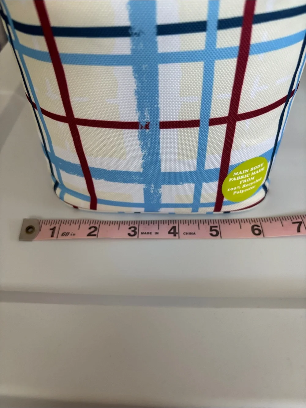 Insulated Plaid Lunch Cooler Tote - Navy, Light Blue & Burgundy